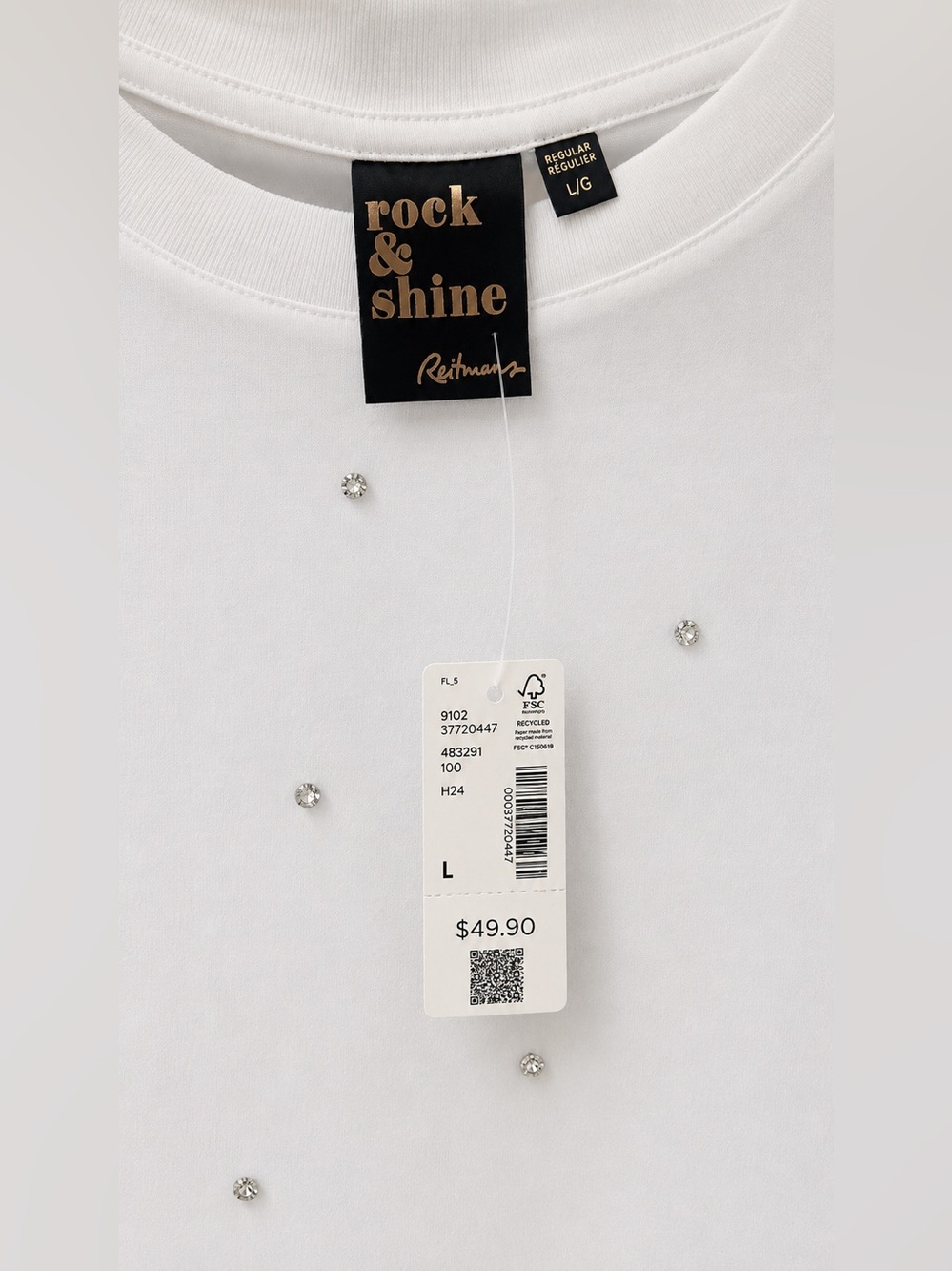 Rock & Shine by Reitmans Organic Cotton Rhinestone T-Shirt | NWT | White | L - Picture 4 of 6